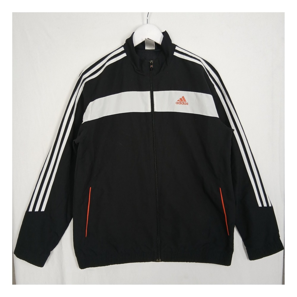 Adidas Mens Full Zip Track Jacket Black White Stripes Z01403 Large Logo Back